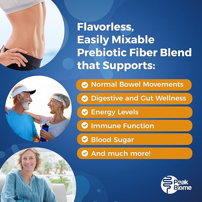 Peak BioBoost - Prebiotic Fiber Supplement - Flavorless Digestive Nutritional Supplements - Easy to Dissolve Prebiotic Powder - No Gluten, Soy or Dairy - 1 Month Supply - 30 Servings