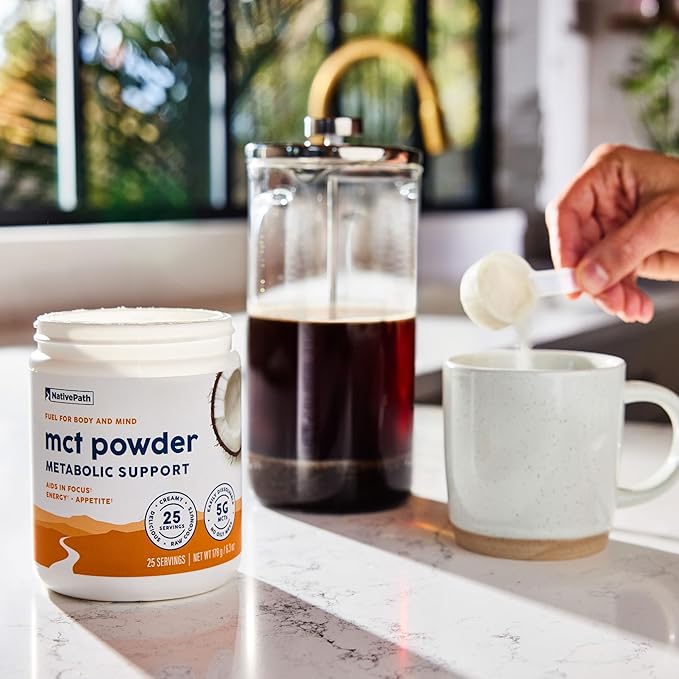 NativePath MCT Oil Powder Supplement - Unflavored MCT Powder with Keto-Friendly C8 MCTs. Free of Dairy, Gluten and GMOs, 25 Servings