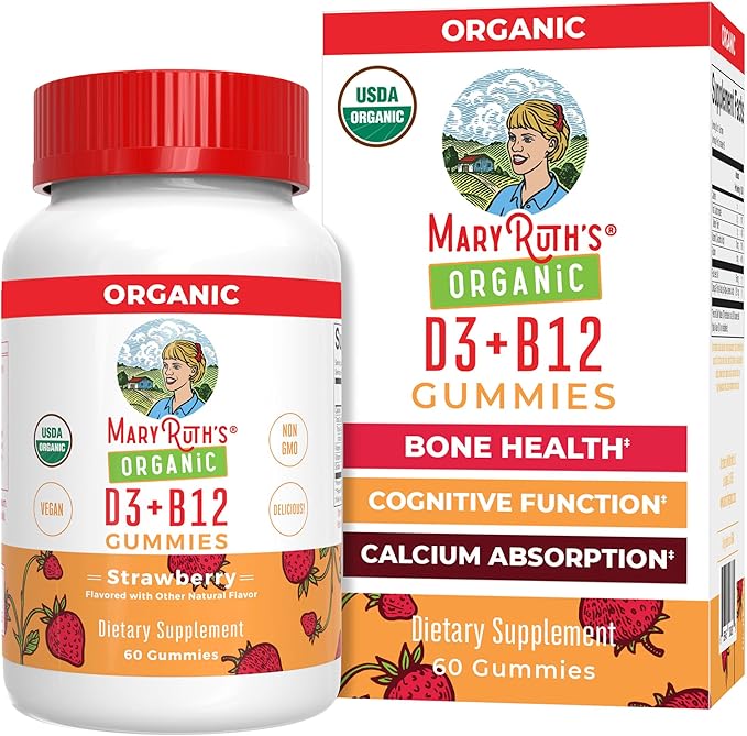 MaryRuth Organics's Vitamin D3 B12 Gummies | USDA Organic | 2 Month Supply | Vitamin D & B12 Vitamin Supplements for Adults & Kids | Bone Health | Healthy Energy Levels | Non-GMO | 60 Servings
