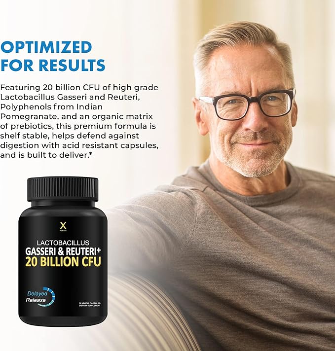 HUMANX Lactobacillus Gasseri & Reuteri+ 20 Billion CFU Plus Organic Prebiotics and Punicaligans - Probiotic Supplements - USA Made - Non-GMO - Performance Driven Delayed Release Capsule
