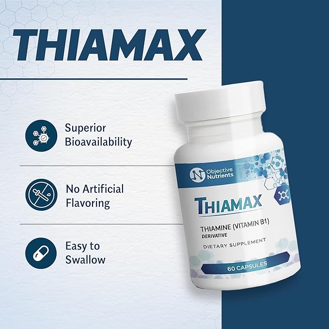 Thiamax Vitamin B1 (Thiamine TTFD), The Original, No Toxic Fillers, Supports Energy Metabolism, High Dose, Third Party Tested, All Active Ingredients 100mg, 60 Count