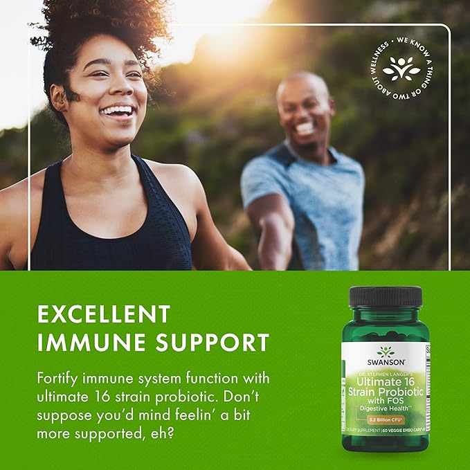 Swanson Dr. Stephen Langer's Formula - Natural Probiotic w/Prebiotic FOS - 16-Strain Supplement Promoting Digestive Support w/ 3.2 Billion CFU per Capsule - (60 Veggie Capsules)
