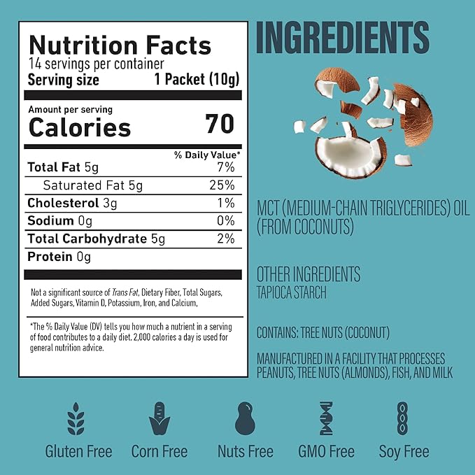 BUBS Naturals MCT Oil Powder Packets - Medium Chain Triglycerides - Keto Vegan & Paleo Friendly - Healthy Coconut Fats + Low Carb - Dairy-Free Energy Source - includes 14 Travel Packets