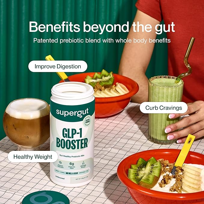 Supergut Gut Healthy GLP-1 Booster - High Fiber GLP-1 Supplement Powder for Women & Men - Sugar-Free Drink Mix for Gut Health (15 Servings)