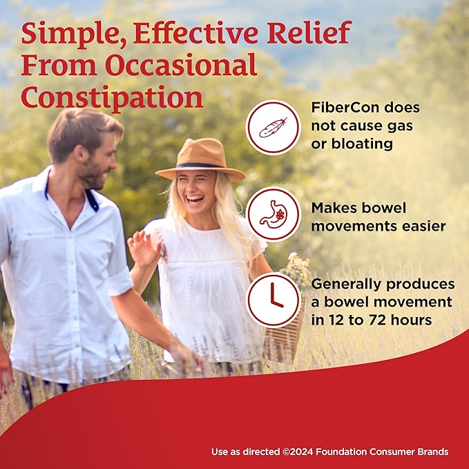 FiberCon Fiber Therapy Coated Caplets, Safe, Simple & Comfortable Insoluble Fiber for Bowel Irregularity, Comfortable Constipation Relief with No Gas or Bloating, 140 Caplets