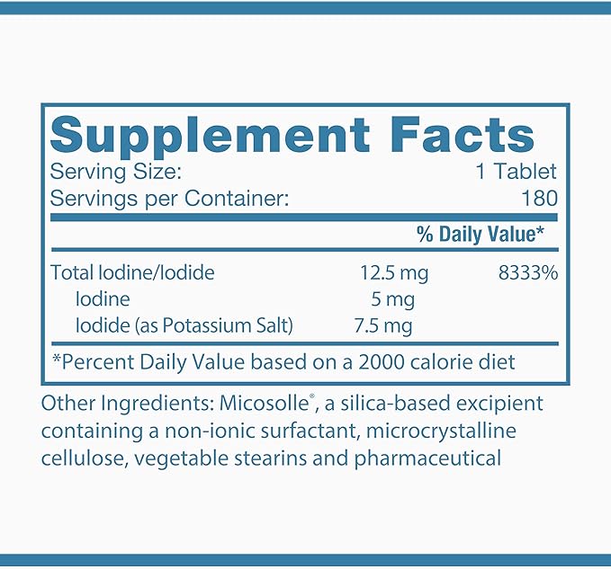 Optimox Iodoral 12.5 mg – Iodine Supplements for Thyroid Support, Potassium Iodide Tablets, Lugol Solution, Daily Vitamins and Minerals, High Potency Iodine Tablets – 180 Tablets 1-Pack