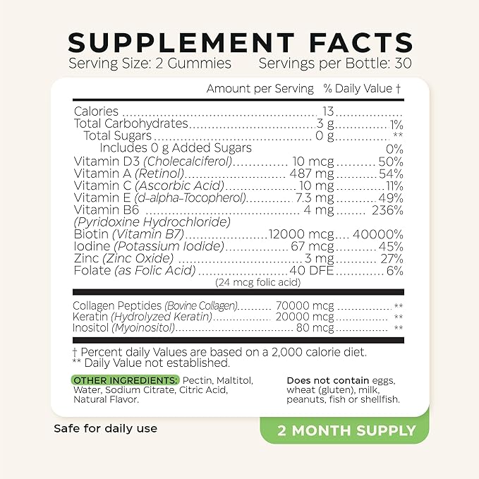 Biotin and Collagen Peptide Gummies for Hair Growth, Skin and Nails - 82000 Mcg per Serving - Biotin Chewables with Keratin Max Strength - Beauty Gummies for Women and Men - Sugar Free, Non-GMO