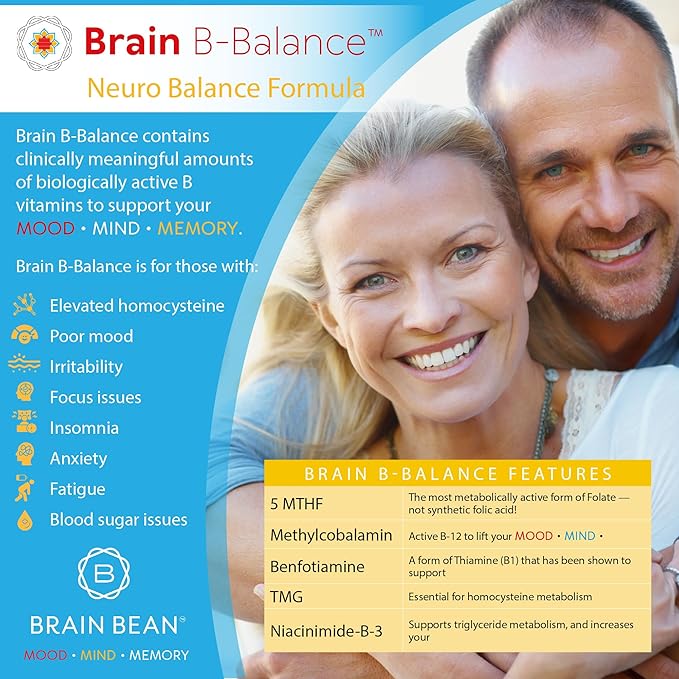 Brain B Balance: Methylated Multivitamin - Methylated B Complex Neurobalance Formula - Methylfolate Supports Mood.Mind.Memory - 60 Vegan Capsules