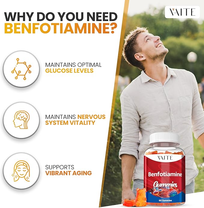Benfotiamine 320mg Gummies with 45mg L-Leucine Supplement: Essential Vitamin B1 Complex for Men and Women, Non-GMO, Vegan & Gluten-Free - Supports Metabolism, Energy & Nervous System Health
