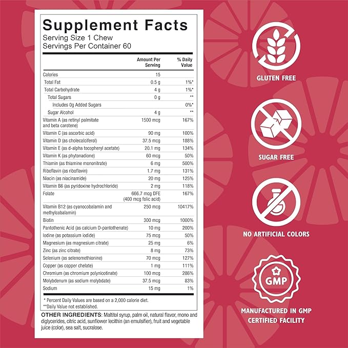 Celebrate Vitamins Bariatric Multivitamin Soft Chews - Essential Vitamins & Minerals, Sugar & Gluten Free - Gastric Bypass & Sleeve Gastrectomy Supplement - Strawberry (60ct)
