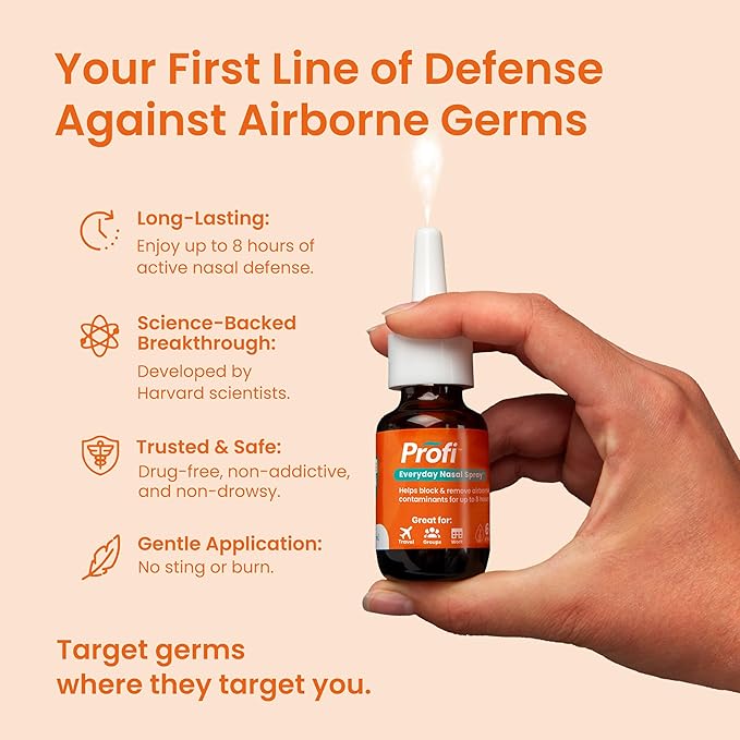 Profi™ Everyday Nasal Spray - Helps Defend Against Airborne Germs and Allergies, Lasts Up to 8 Hours, Advanced Nasal Spray for Air Travel, Work, Conferences & Indoor Gatherings - 90 Sprays, 0.29 FL OZ