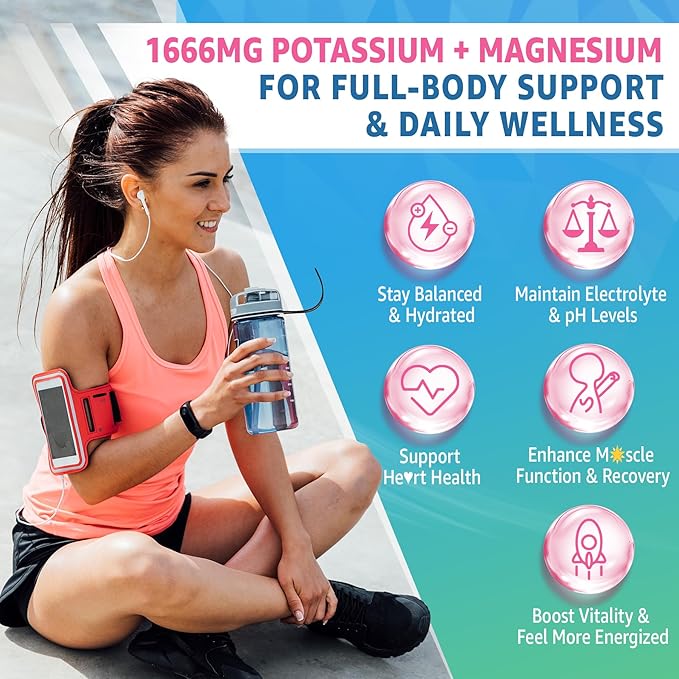 Potassium Citrate Gummies 1666mg for Adults - Potassium Supplement, Magnesium Glycinate, Zinc, B6, B12 & C â Electrolyte Gummies for Energy, Recovery & Leg Cramps, Vegan 60 Cts