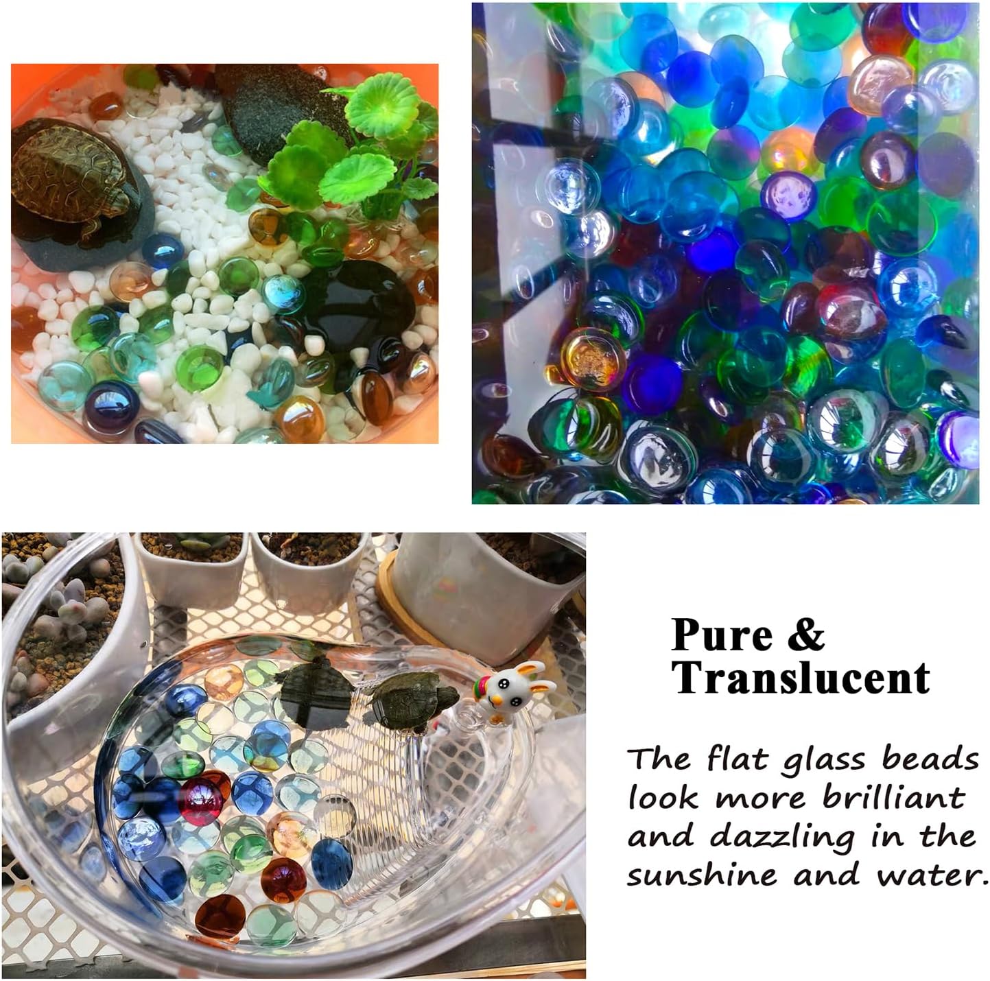 KINGOU Flat Glass Gems/Marbles/Stones/Beads for Vase Filler, Table Scatter, Aquarium - 1 Lbs (17-19mm, Approx. 3/4")-Colorful