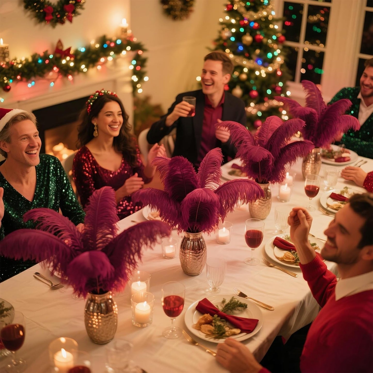 Holmgren Burgundy Ostrich Feathers Bulk - 20pcs Making Kit 22 Inch Wine Red Ostrich Feathers for Vase, Floral Arrangement, Wedding Party Centerpieces and Christmas Home Decorations