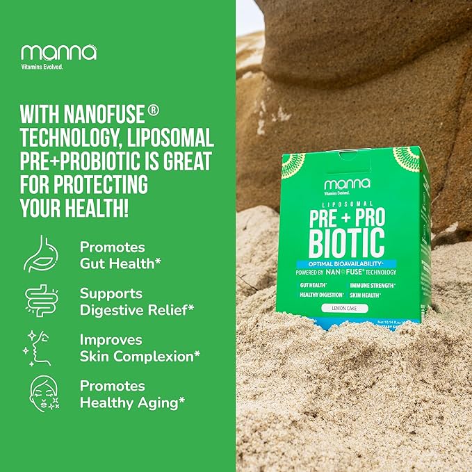 Manna Vitamins Evolved Liposomal Prebiotic + Probiotic Packets – 40 Billion CFU, 8 Strains – Gut, Digestive, Immune Support – High Absorption, Shelf-Stable, Daily Supplement, 30 Single Serves