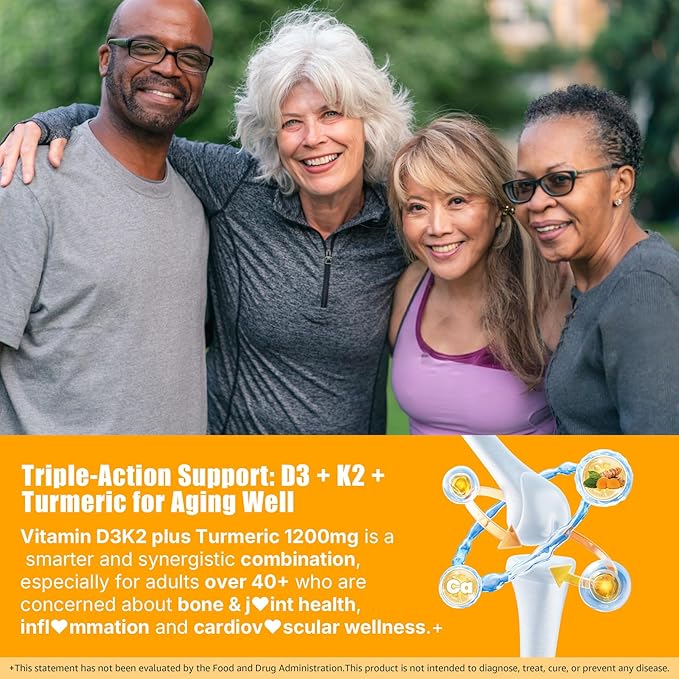 Vitamin D3 K2 Gummies & Turmeric for Women & Men, Vitamin D3 5000IU / 10000IU, K2 (MK-7) 200mcg Supplements with Turmeric 1200mg, Calcium, Magnesium, Zinc, Supports Bone, Teeth, Muscle & Immune, 2PACK