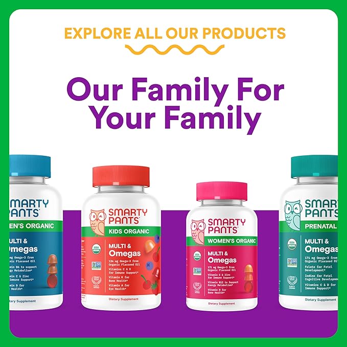 SmartyPants Organic Toddler Multivitamin Gummies: Omega 3 (ALA), Vitamin D3, C, Vitamin B12, B6, A, K & Zinc for Immune Support, Biotin, Vegetarian, Two Fruit Flavors, 60 Count (30 Day Supply)