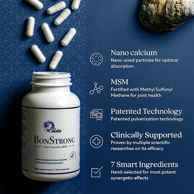 Nano Calcium Supplement – 7-in-1 Bone Support with MSM, Vitamin D3, K1, Magnesium, Zinc – High Absorption Calcium for Women & Men – Vitamins for Bones & Joints – Made in USA – 120 Capsules