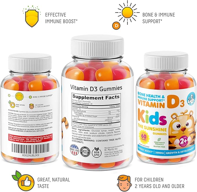 DR. MORITZ Vitamin D Gummies for Kids & Adults and Vitamin C Gummies (2 Pack)