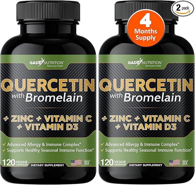 Gade Nutrition Quercetin with Vitamin C and Zinc - Quercetin 500mg - Quercetin with Bromelain - Zinc Quercetin - Quercetin Supplements + Vitamin D3 (Non-GMO, Gluten-Free, Vegan) - 4 Month Supply