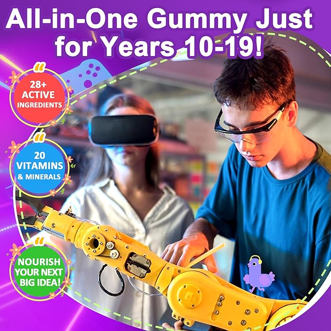 Multivitamin Filled Gummies for Teen Boys Girls 12-17, 18, 19, Kids 10+ Multivitamin with Omega 3, Calcium + Magnesium + Zinc, Multi-Minerals for Adolescent 10-19S Brain, Bone, Energy, Immune
