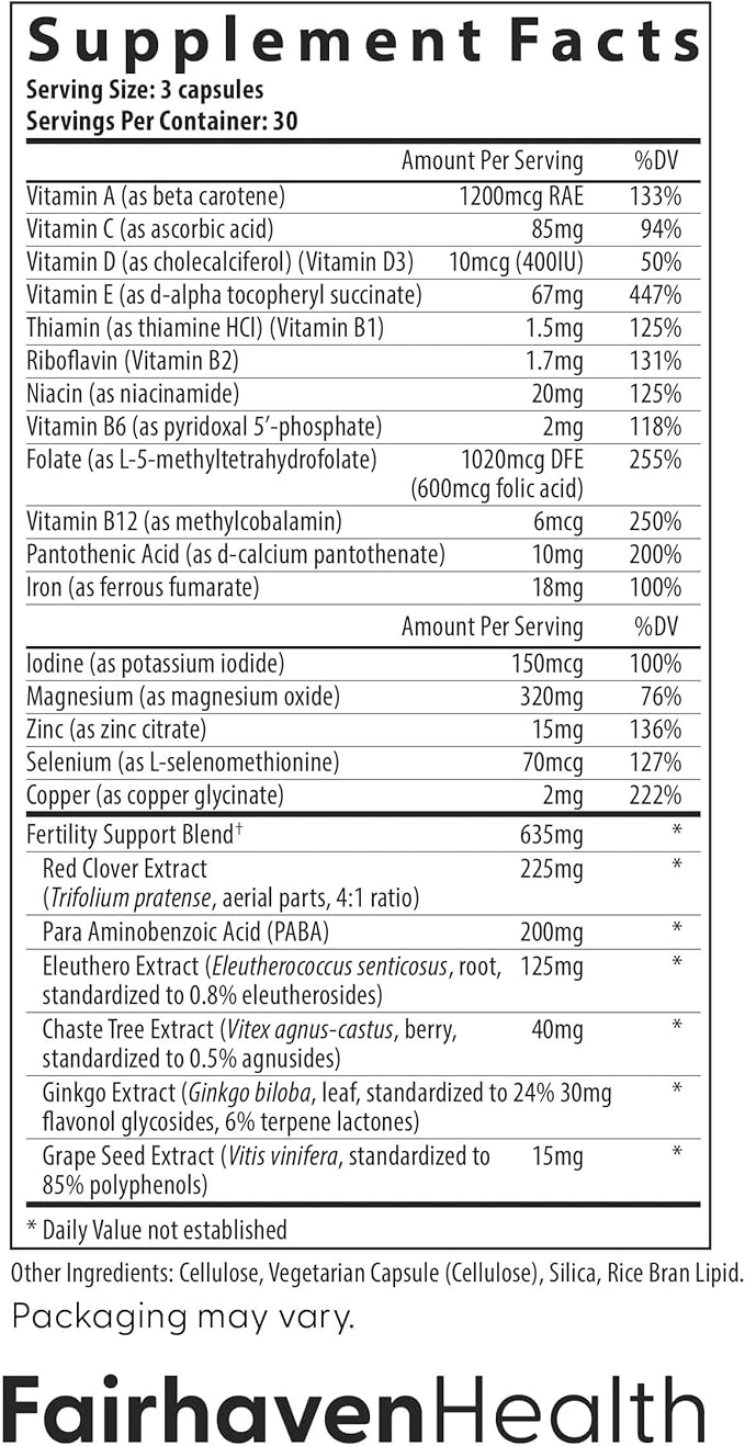 Fairhaven Health FertilAid for Women | Prenatal Vitamin Fertility Supplements for Women | Conception for Her with Vitex and Folate | Support Cycle Regularity and Ovulation* | 180 Capsules