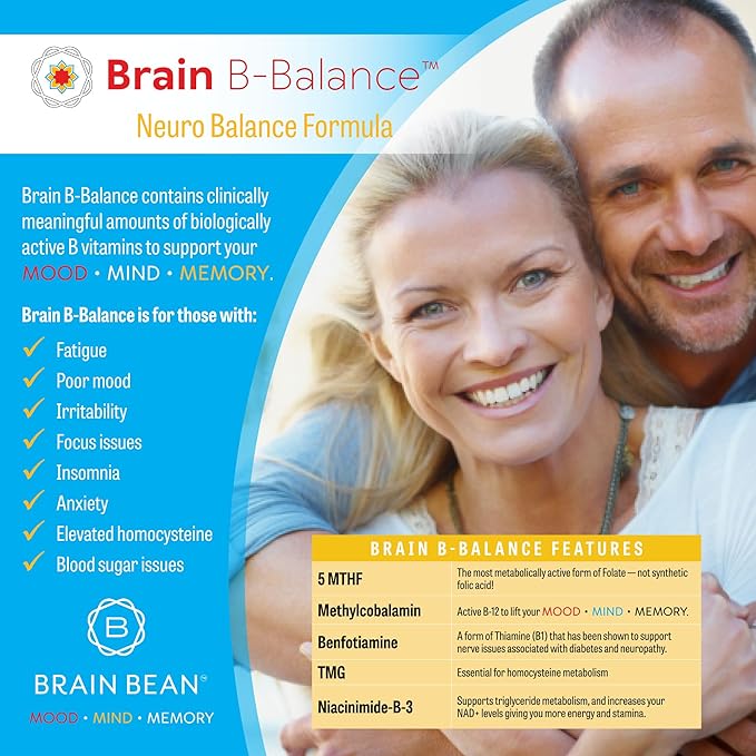 Brain B Balance: Methylated Multivitamin - Methylated B Complex Neurobalance Formula - Methylfolate Supports Mood.Mind.Memory - 60 Vegan Capsules