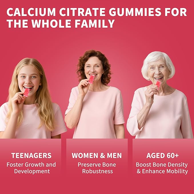 (3 Pack) 1200 mg Calcium Citrate Gummies Supplements for Women & Men,Pure Calcium Citrate Gummies for Bone, Muscle & Immune Support - Easy to Digest, Sugar Free,Vegan,Peach Flavor,60 Day Supply