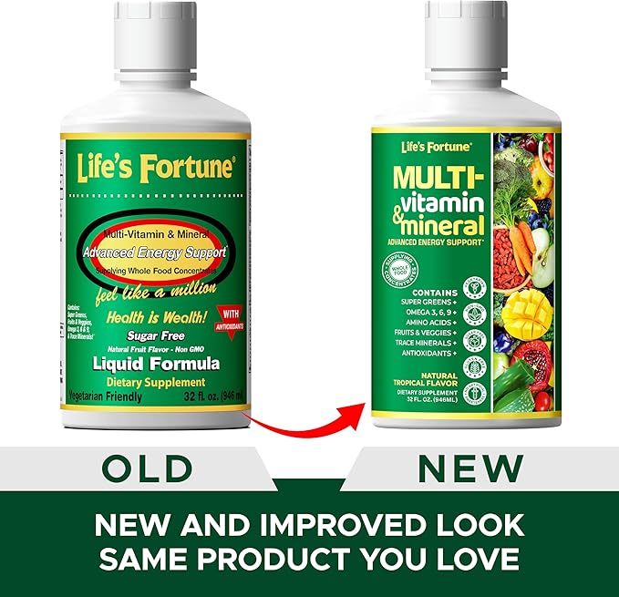 Life's Fortune Liquid Multivitamin for Adults Men & Women, Teens – High Absorption Daily Vitamins – Trace Minerals, Amino Acids with Biotin, L-Arginine, Potassium – Tropical Flavor, Sugar Free, 32 oz