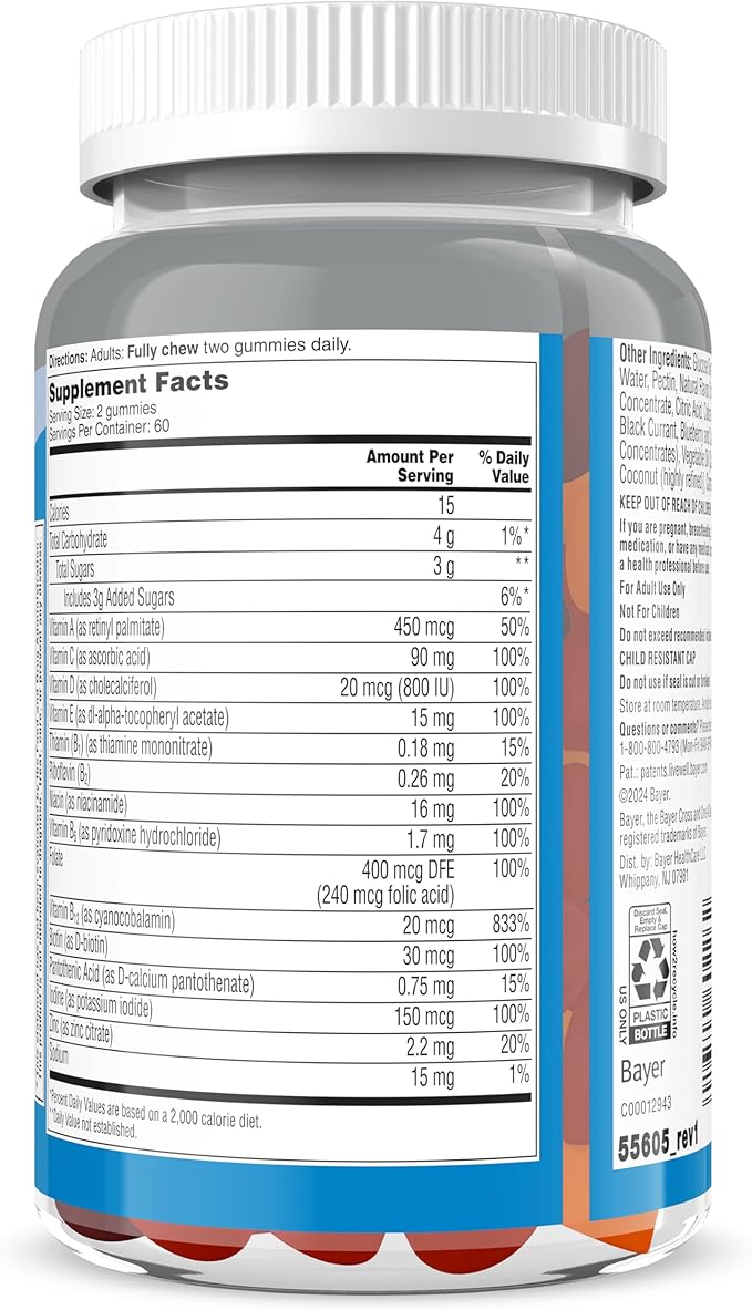 One A Day Men’s 50+ Daily Essentials Multivitamin Gummies, Multivitamin for Men Over 50, Fruit Medley Flavor, 120 Gummies