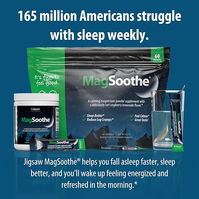 Jigsaw Health MagSoothe | Fast-Acting, Calming Magnesium Glycinate Powder Supplement | Raspberry Lemonade Flavor | 60 Servings (Jar)