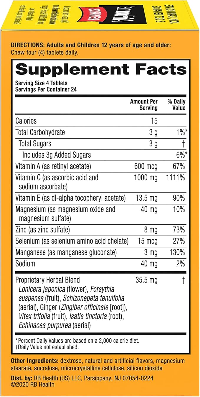 Airborne Vitamin C 1000mg (per Serving) - Citrus Chewable Tablets (96 Count in a Box) - Packaging May Vary