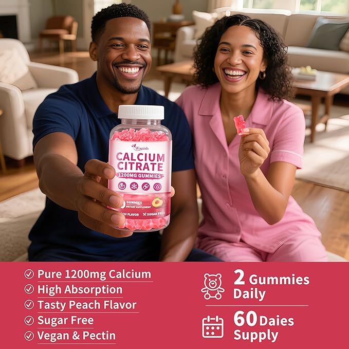 (3 Pack) 1200 mg Calcium Citrate Gummies Supplements for Women & Men,Pure Calcium Citrate Gummies for Bone, Muscle & Immune Support - Easy to Digest, Sugar Free,Vegan,Peach Flavor,60 Day Supply