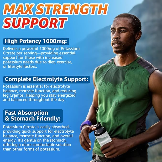 Potassium Citrate 1000mg Gummies, Potassium Magnesium Supplement + Calcium, Zinc, Sodium, Vitamin B6, B12, Support Leg Cramps, Electrolyte Balance, Body Performance, Energy Boost, Sugar Free, 120 Cts