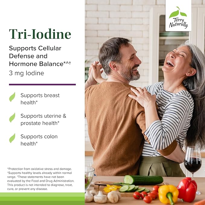 Terry Naturally Tri-Iodine - Dietary Supplement for Breast & Prostate Health Support - Healthy Thyroid Function Supplement Aid - 3 mg, 90 Capsules, 2 Pack