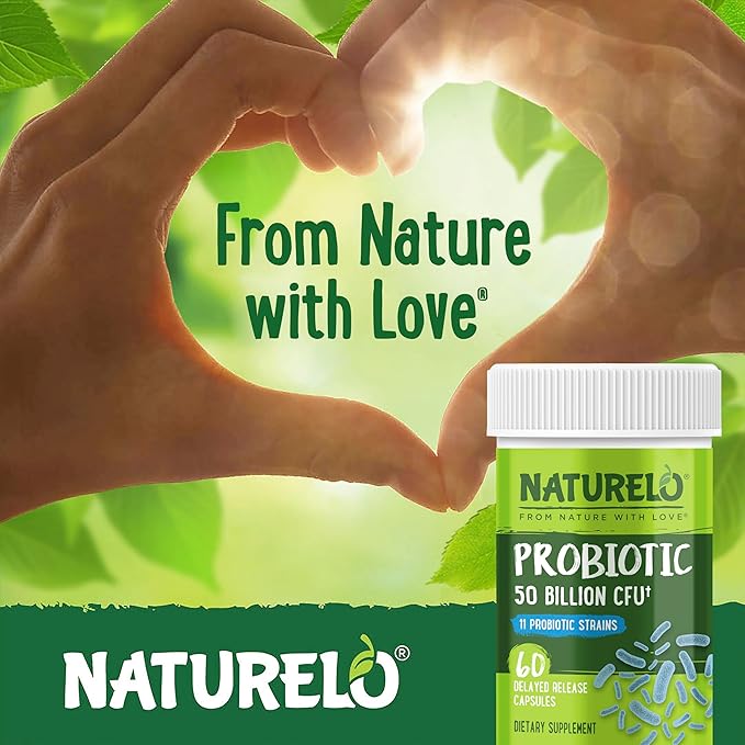 NATURELO Probiotics for Digestive Health - 50 Billion CFU, 11 Strains, Daily Use Supplement - Boosts Immune System, Delayed Release, No-Fridge, 60 Vegetarian Capsules (Pack of 2)