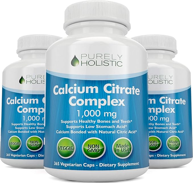 Calcium Citrate 1000mg - 365 Vegan Capsules not Tablets with Added Parsley, Dandelion and Watercress - Without Vitamin D - Made in The USA by Purely Holistic