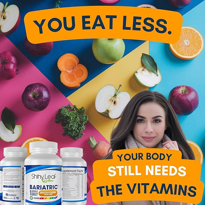 Shiny Leaf Bariatric Multivitamin Without Iron - Vitamins for Gastric Bypass & Sleeve, 1 Daily Capsule W Vitamin A, C, D, Biotin, Zinc, B12, K, Vegetarian, Soy-Free, GMP Cert., Made in USA (30 Ct.)