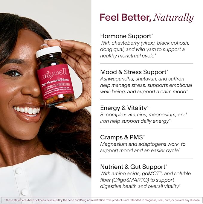 Daily Hormone Balance Capsules | Natural Cycle Support for Women | Supports Mood, Bloating, Cramps, Skin Health & Cravings | with Chasteberry, B Vitamins, Ashwagandha, Saffron & More | 60 Ct