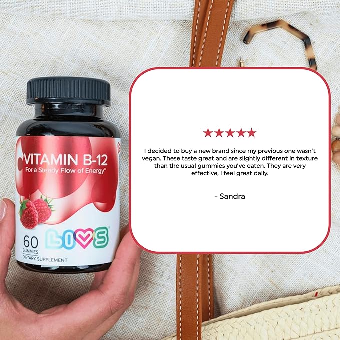 Vitamin B12 Gummies for Adults & Kids | Vegan Methylcobalamin B12 Supplement | Energy, Metabolism & Nerve Support | Raspberry Flavor | Non-GMO, Gluten-Free, Pectin-Based | 60 Count