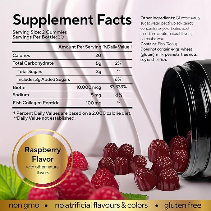 Biotin Gummies 10000mcg for Women and Men - Extra Strength Hair, Skin and Nails Gummies with Collagen - Natural Biotin Gummy Supplement for Hair, Skin, Nails Support - 60 ct