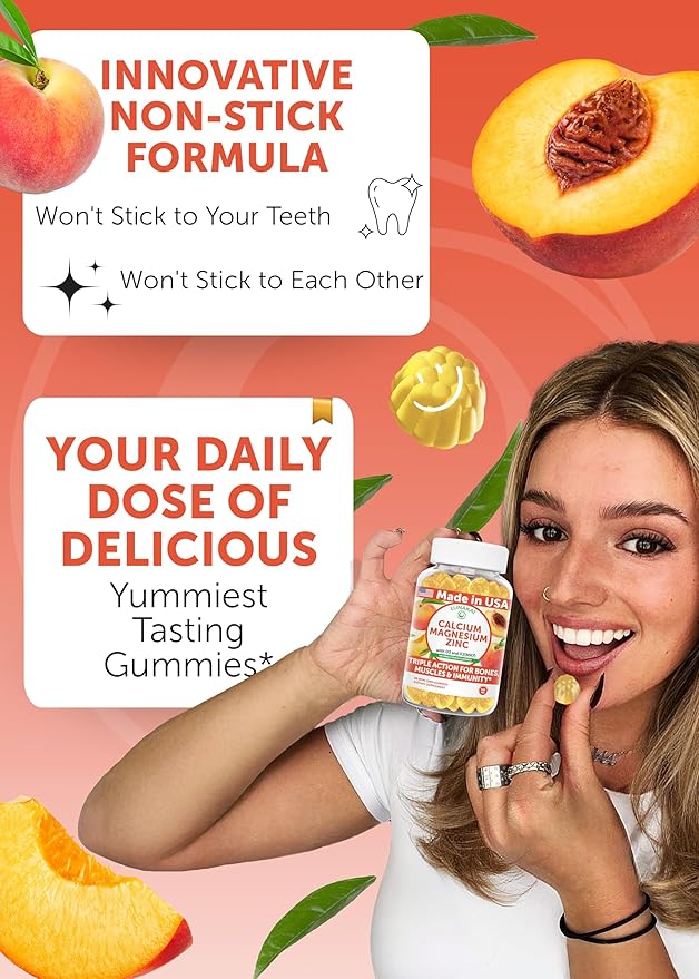 Lunakai USA Made Calcium Gummies with Magnesium, Zinc, Vitamin D3 & K2 for Women, Men & Kids – Delicious Calcium Magnesium Zinc D3 Supplement for Bone, Muscle & Immune Support, 60ct
