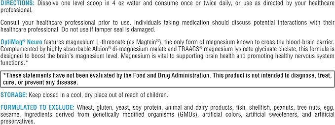 XYMOGEN OptiMag Neuro - Chelated Magnesium Powder - with Magnesium Glycinate & L-Threonate - Support Brain Health & Relaxation - Lemon Lime (60 Servings)