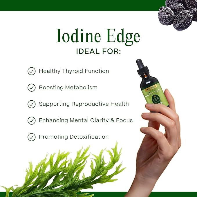 Go Nutrients Iodine Edge – Organic Nascent Iodine Liquid Supplement for Thyroid Support, Energy, Immune & Cognitive Health – High Absorption Drops - Natural Tincture for Women & Men – 1 oz