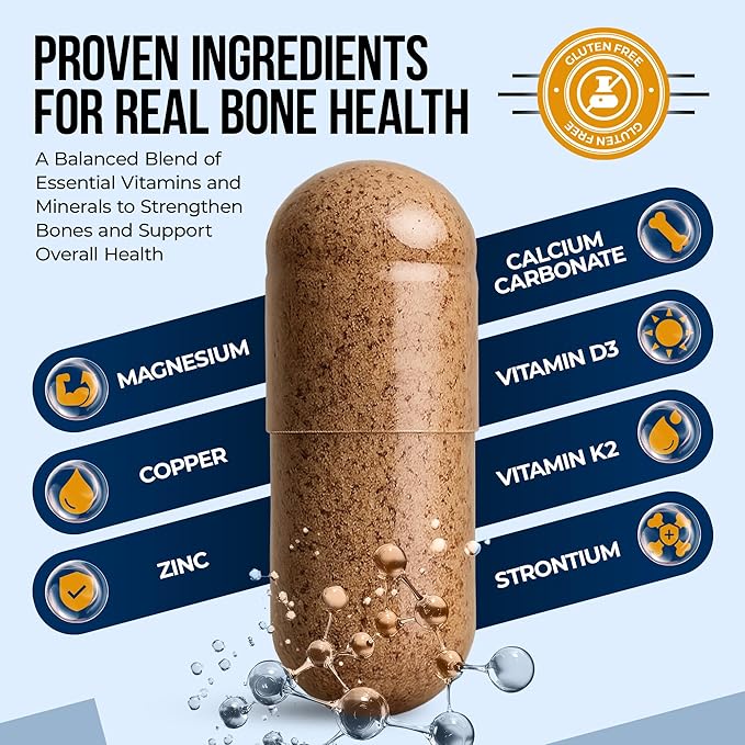 Nature's Nectar Bone & Joint Supplements for Men & Women – Supports Bone Health, Strength & Growth with Calcium, Vitamin D, Magnesium & Strontium – Bone Builder Formula for Maximum Absorption –90 Caps
