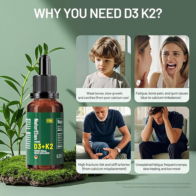 Organic Vitamin D3 K2 Drops with MCT Oil, 10,000 IU Vitamin D Liquid Drops + 100mcg K2(MK-7), 320 Servings, Supports Bone, Immune, Heart & Teeth Health, Third-Party Tested, Vegan, Non-GMO, Gluten Free