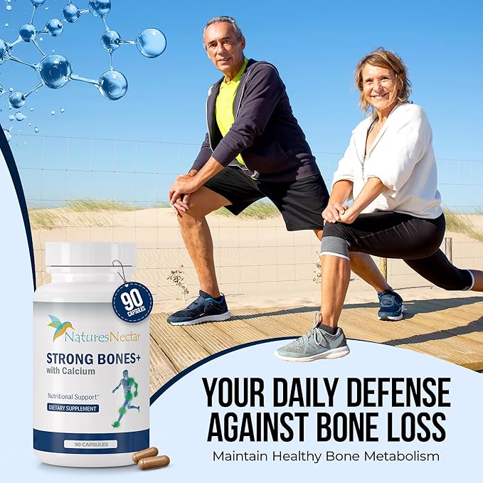 Nature's Nectar Bone & Joint Supplements for Men & Women – Supports Bone Health, Strength & Growth with Calcium, Vitamin D, Magnesium & Strontium – Bone Builder Formula for Maximum Absorption –90 Caps