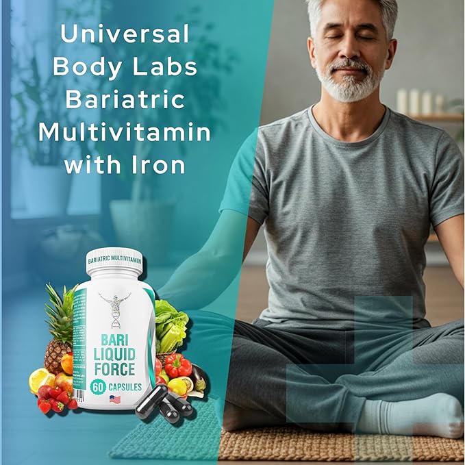 Bari Liquid Force One a Day Bariatric Multivitamin with Iron – Rapid Absorption Gel Caps for Gastric Sleeve, Bypass, Duodenal Switch – Superfood Blend - Bariatric Must Haves for Women & Men