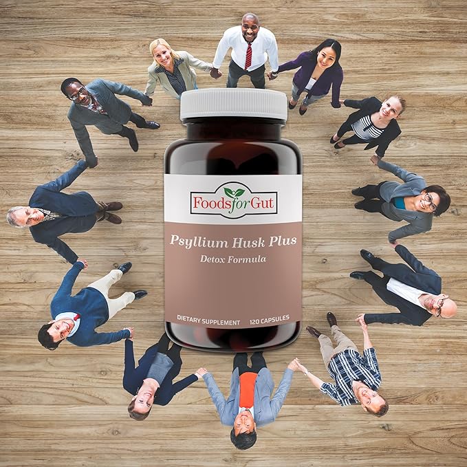 Psyllium Husk Plus Detox Formula | 1080mg | 120 Vegetarian Capsules | Healthier Gut & Improved Digestion | Daily Fiber Supplement for Women & Men | Supports Detoxification Process