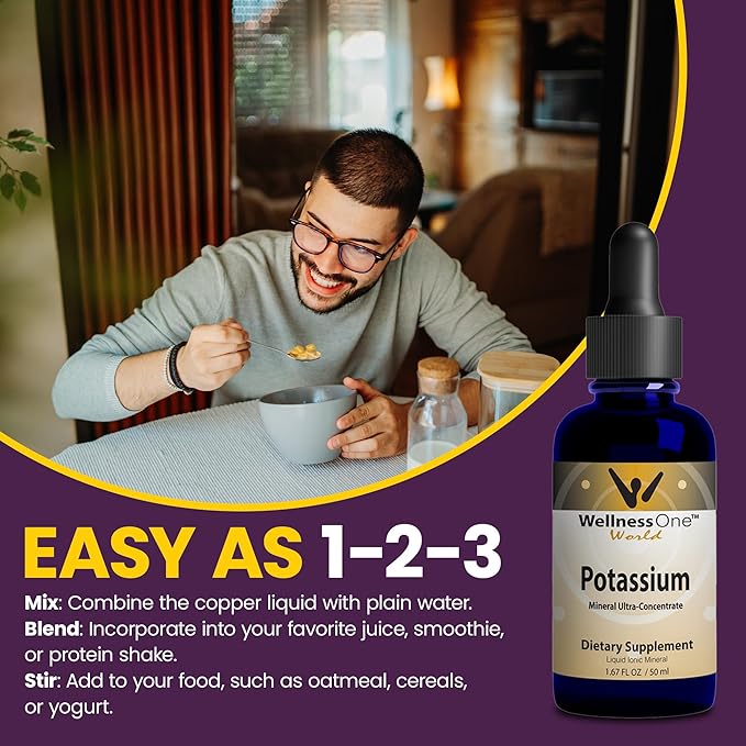 WellnessOne Ionic Potassium Supplement - Potassium Chloride Drops for Fast Absorption - Boost Immune System & Muscle Function - USA Tested, Vegan, Non-GMO, Gluten Free, Unflavored, 1.67 fl oz